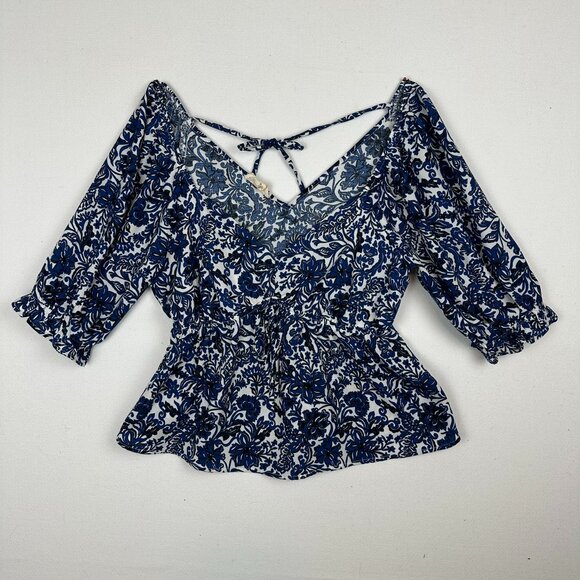 the General good Blue Boho Peasant Blouse - Picture 1 of 7